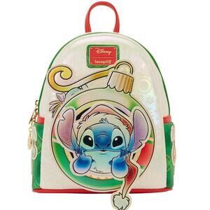 Loungefly Stitch & Scrump Iridescent Holiday Ornament Backpack NWT